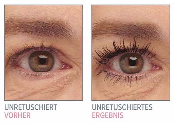 Vorher Nachher Bild des Effektes der Hello Lashes Mascara